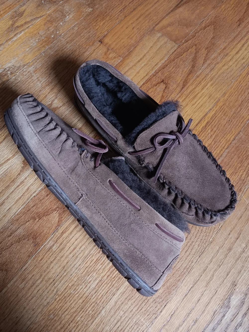 L.L. Bean Men's Wicked Good Chocolate Brown Suede Shearling Slipper Moccasins 9